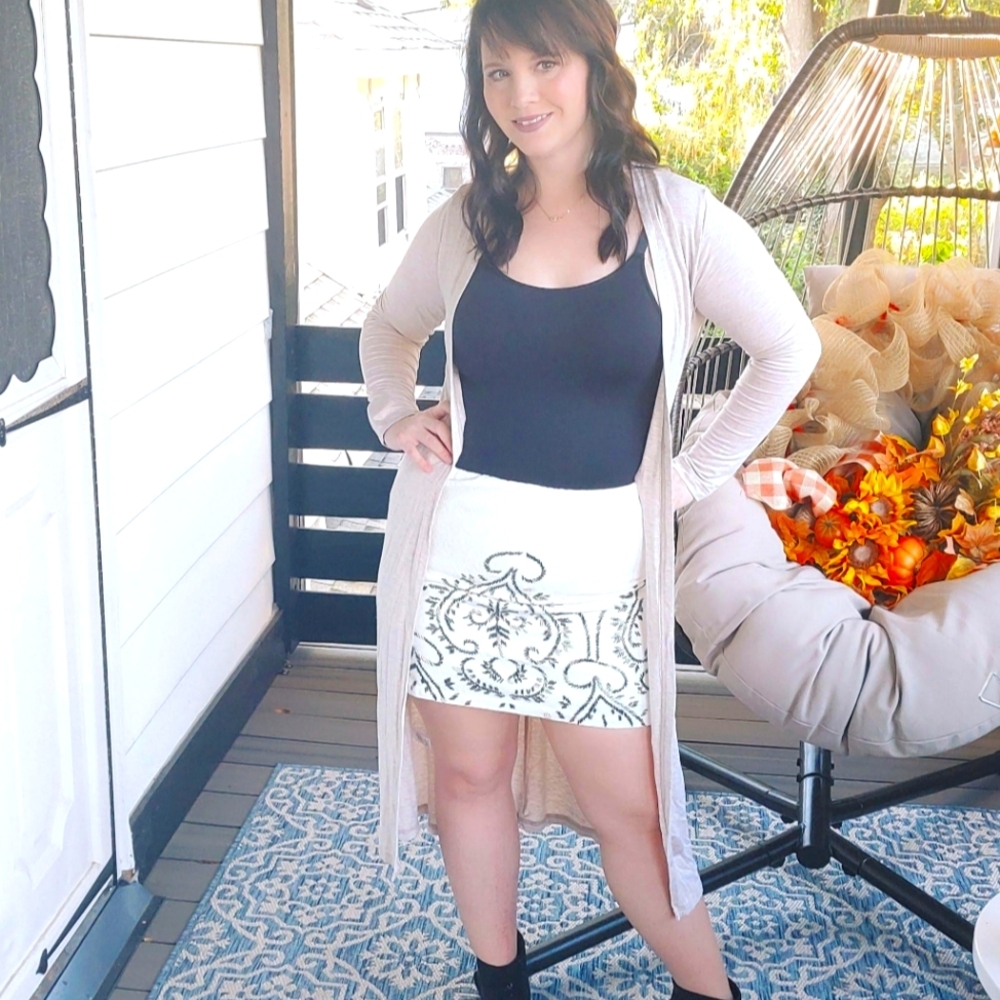 NWT Beaded Embellished Mini Pencil Skirt Cream White Boho Size L - Picture 9 of 9